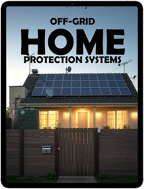 Illustration of off-grid home protection and resilience planning concepts